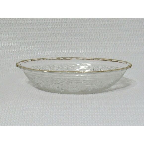 Anchor Hocking Gold Gilded Trim Vintage Oval Sandwich Glass Serving Bowl EAPG - Picture 4 of 10